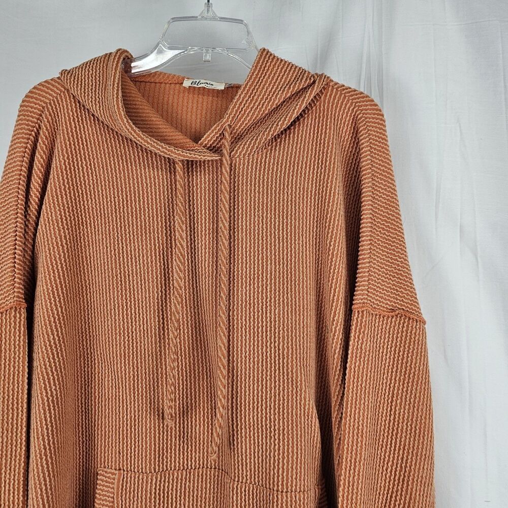 Blumin Apparel Burnt Orange Ribbed Long Sleeve Hooded Sweat Shirt Women's Large - Picture 3 of 5